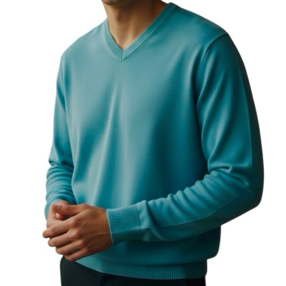 Thomas Dean Sweater 100% Merino Wool Teal V-Neck Pullover Sz XL